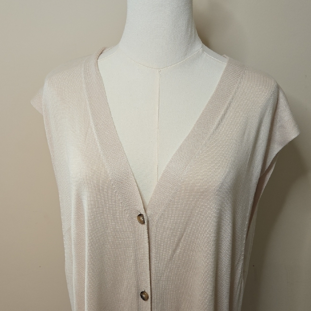 H&M Sleeveless Beige Knit Maxi Dress Duster – Button-Down Minimalist Chic Large - Picture 3 of 8
